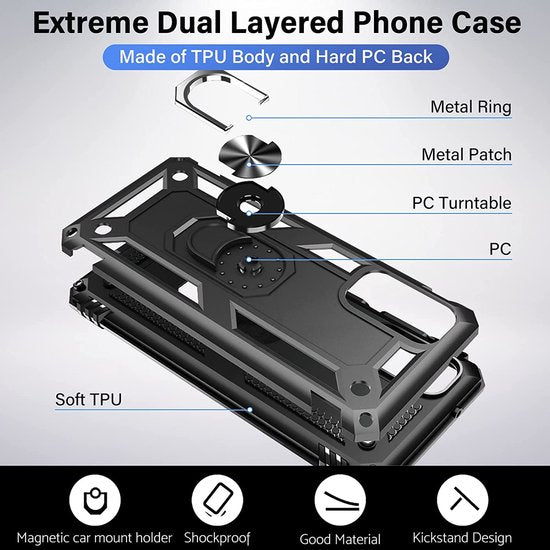 Samsung Galaxy S20 Plus Hoesjes – Ring Armor Backcover – 360° Draaibare Standaard – Magneet – Zwart-Ilumina Benelux