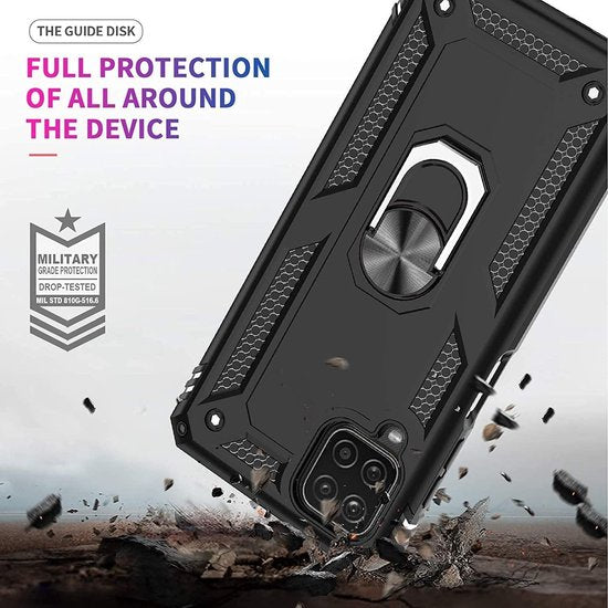 Samsung Galaxy A12 Hoesjes – Anti-Shock Hybride Ring Armor Backcover – Schokbestendig – Goud-Ilumina Benelux