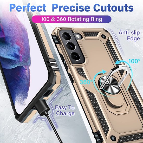 Samsung Galaxy S22 Hoesjes – Anti-Shock Hybride Ring Armor Backcover – Schokbestendig – Goud-Ilumina Benelux