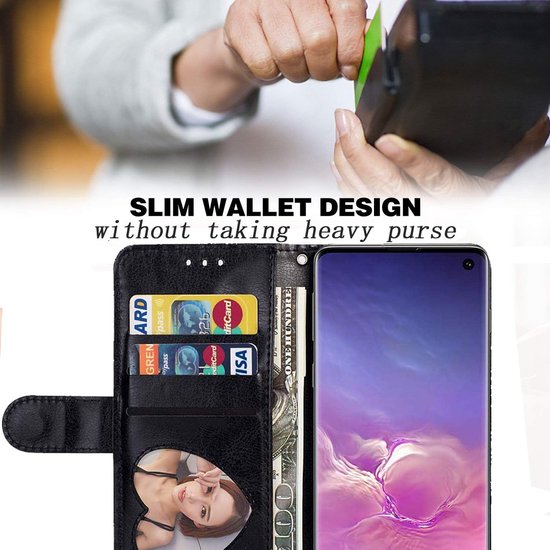 Samsung Galaxy S10 Hoesjes – Glitter Portemonnee Hoes – Rits & Koord – Pasjeshouder – Zwart-Ilumina Benelux
