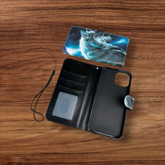 iPhone 13 Hoesjes – Portemonnee Book Case – Pasjeshouder – Magneetsluiting – Wolf Print-Ilumina Benelux