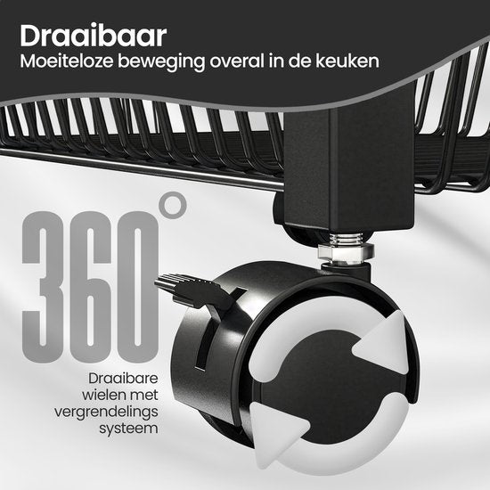 Keukenrek verrijdbaar – Velox Goods VL-518 – 5 lagen opbergrek – Metalen rek met gaasmanden – Zwart-Keukenmeubelset-Ilumina Benelux