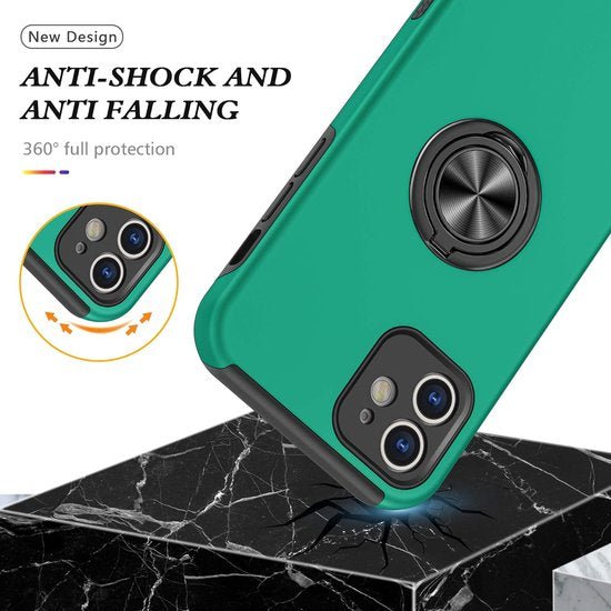 iPhone 12 Pro Hoesjes – Backcover met Vingerring & Magneet – Anti-drop – Groen-Ilumina Benelux