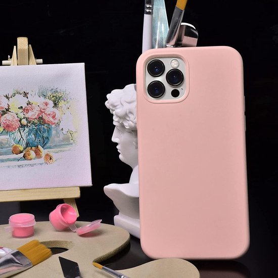 iPhone 12 Hoesjes – Soft Touch Liquid Silicone Backcover – Flexibel TPU Rubber – Incl. Screenprotector – Lichtroze-Ilumina Benelux