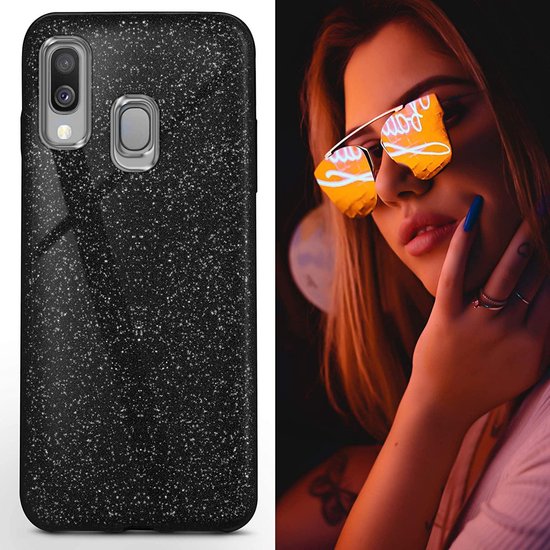 Samsung Galaxy A40 Hoesjes – Glitters TPU Siliconen Backcover – BlingBling Cover – Zwart-Ilumina Benelux