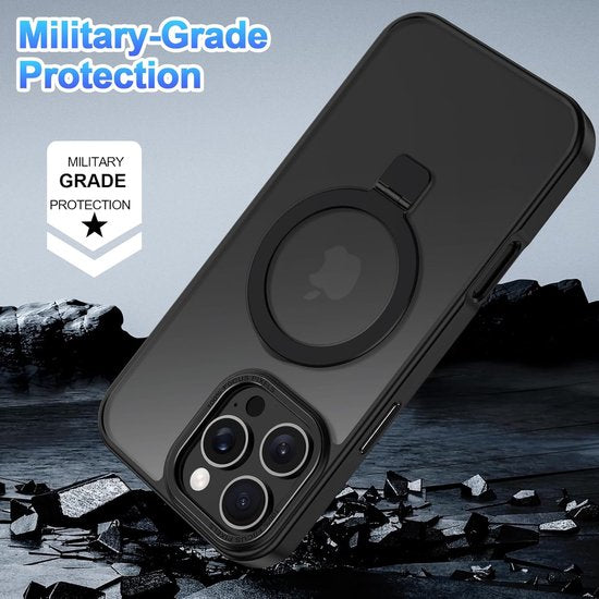 iPhone 16 Pro Hoesjes – MagSafe Backcover met Standaard – Schokbestendig – Zwart-Ilumina Benelux