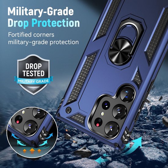 Samsung Galaxy S25 Ultra Hoesjes – Anti-Shock Hybride Ring Armor Backcover – Schokbestendig – Blauw-Ilumina Benelux