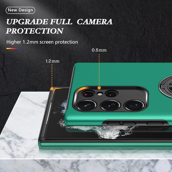 Samsung Galaxy S23 Ultra Hoesjes – Harde Backcover met Vingerring – Anti-drop – Groen-Ilumina Benelux