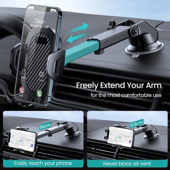 Telefoonhouder auto – Extra sterke zuignap – Voor raam & dashboard – 360° draaibaar – Zwart-Ilumina Benelux