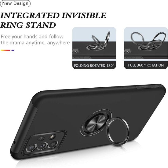 Samsung Galaxy A73 5G Hoesjes – Hardcase Backcover met Vingerring – Anti-drop – Zwart-Ilumina Benelux