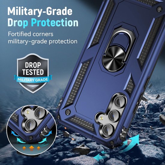 Anti-Shock Hybrid Ring Armor Hoesje Geschikt voor: Samsung Galaxy S24 / Samsung Galaxy S25 - Blauw