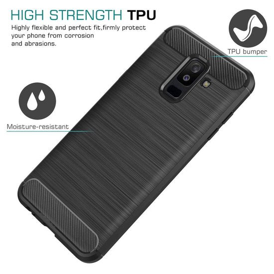 Samsung Galaxy A6 Plus 2018 Hoesjes – Brushed Backcover – Krasbestendig – Zwart-Ilumina Benelux