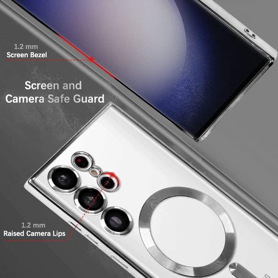 Samsung Galaxy S23 Ultra Hoesjes – Magnetische MagSafe Backcover – TPU – Camerabescherming – Zilver-Ilumina Benelux