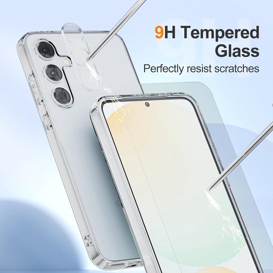 Doorzichtige hoes voor Samsung Galaxy A35 - met 2x screenprotector & 2x lensbeschermer & siliconen