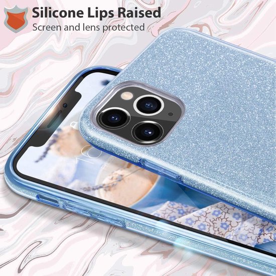 iPhone 12 Pro Max Hoesjes – Siliconen TPU Backcover – Glitter BlingBling – Blauw-Ilumina Benelux