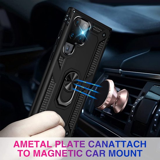 Samsung Galaxy S22 Ultra Hoesjes – Ring Armor Backcover – 360° Draaibare Standaard – Magneet – Zwart-Ilumina Benelux