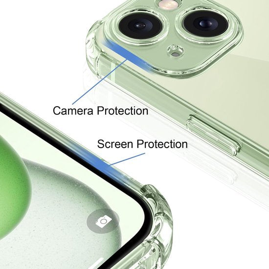 iPhone 15 Hoesjes – TPU Siliconen Backcover – Schokbestendig – 2-Pack Screenprotector – Camera Allround Bescherming – Transparant-Ilumina Benelux