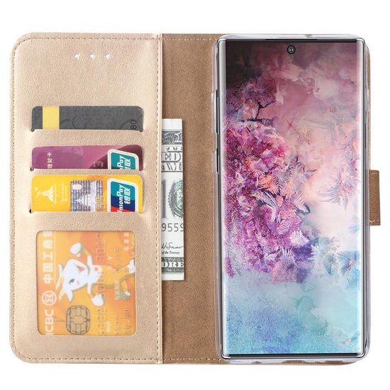 Samsung Galaxy Note 10 Hoesjes – Portemonnee Hoes – Magneetsluiting – 2x Gehard Glas Screenprotector – Goud-Ilumina Benelux
