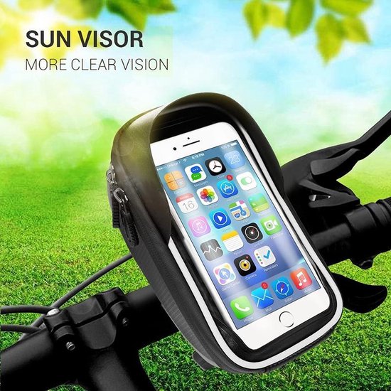Telefoonhouder fiets – Stuurtas met opbergvak – Waterdicht – Reflecterend met zonnescherm – Zwart-Ilumina Benelux