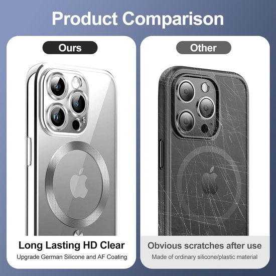 iPhone 13 Pro Hoesjes – Magnetisch Clear Siliconen Backcover – Camera Lens Protector – MagSafe – Zilver-Ilumina Benelux