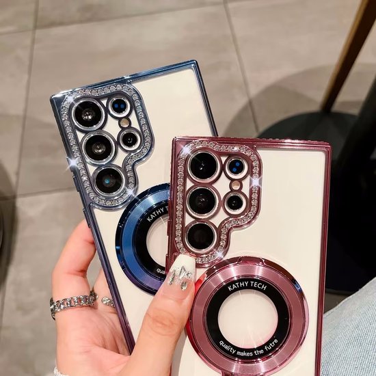 Bumper Back Cover Hoesje - Glinsterende - Schattige met Diamanten steentjes voor Dames en Meisjes - Geschikt voor: Samsung S25 - Zwart