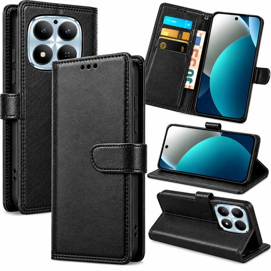 Bookcase Hoesje Geschikt voor Xiaomi Redmi Note 15 Pro 5G - Luxe PU Kalfsleer Telefoonhoes- Portemonnee Hoesje met Kaartvakken, Contant Geldvak, Magneetsluiting & Standaardfunctie - Zwart