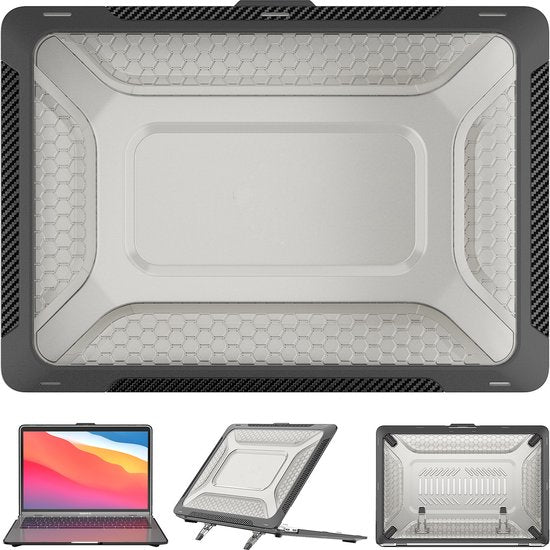 Laptophoes – Geschikt voor MacBook Air 13.3 A2337/A2179/A1932 – Heavy Duty Armor – Standfunctie – Zwart-Laptopcover-Ilumina Benelux