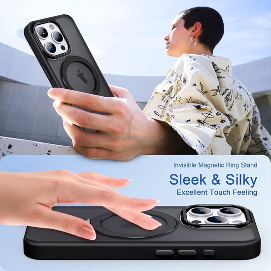 iPhone 17 Hoesjes – MagSafe Backcover met Standaard – Schokbestendig – Zwart-Ilumina Benelux