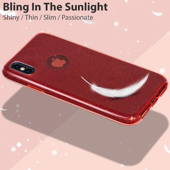 Samsung Galaxy A42 5G Hoesjes – Siliconen TPU Backcover – Glitter BlingBling – Schokbestendig – Rood-Ilumina Benelux