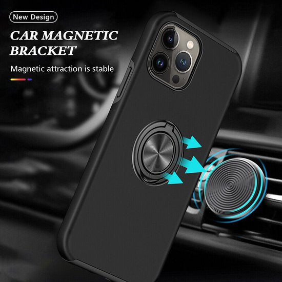 iPhone 15 Pro Hoesjes – Backcover met Vingerring & Magneet – Anti-drop – Zwart-Ilumina Benelux