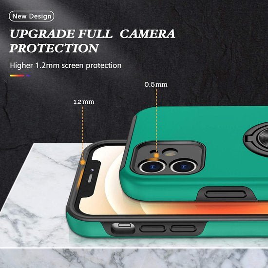 iPhone 12 Pro Hoesjes – Backcover met Vingerring & Magneet – Anti-drop – Groen-Ilumina Benelux