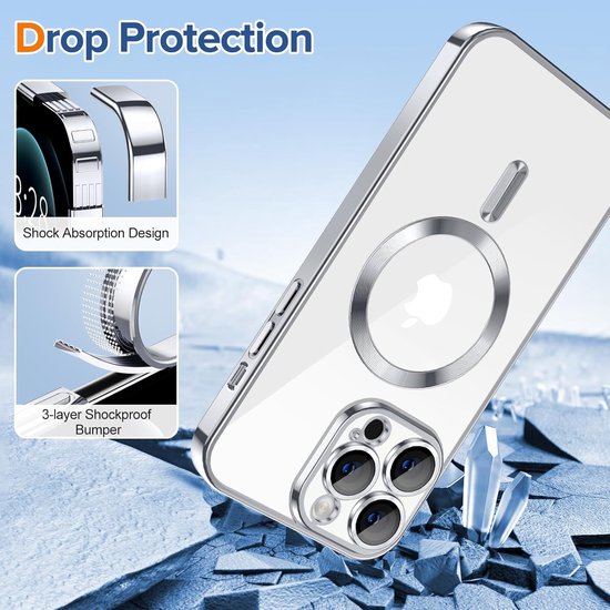 iPhone 14 Pro Max Hoesjes – Backcover – Camera Lens Protector – MagSafe Compatibel – Zilver-Ilumina Benelux