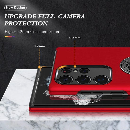 Samsung Galaxy S23 Ultra Hoesjes – Harde Backcover met Vingerring – Anti-drop – Rood-Ilumina Benelux