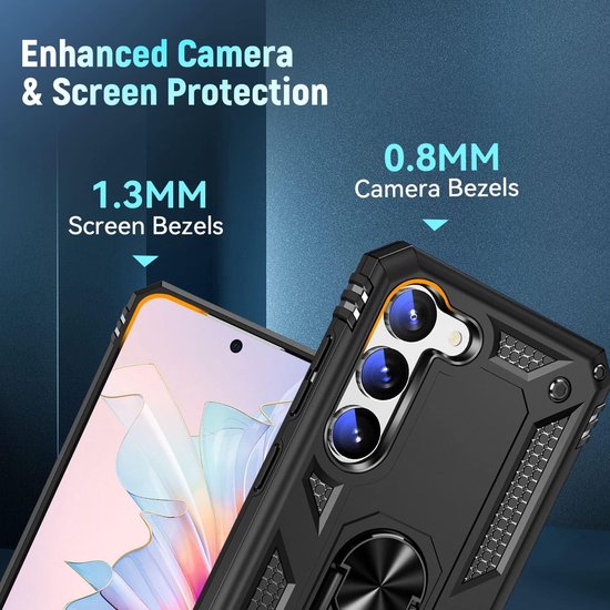Samsung Galaxy S23 FE Hoesjes – Anti-Shock Hybride Ring Armor Backcover – Schokbestendig – Zwart-Ilumina Benelux