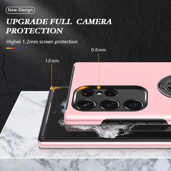 Samsung Galaxy S23 Ultra Hoesjes – Harde Backcover met Vingerring – Anti-drop – Roze-Ilumina Benelux