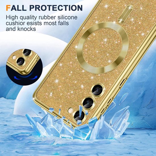 Samsung Galaxy S23 Ultra Hoesjes – MagSafe Compatibel – Zachte TPU Backcover – Glitter Sequin – Goud-Ilumina Benelux