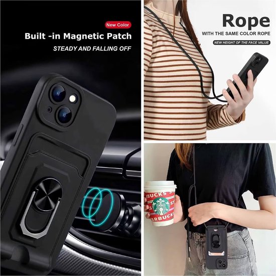 Samsung Galaxy S22 Hoesjes – Crossbody Backcover – Siliconen – Kaarthouder – Zwart