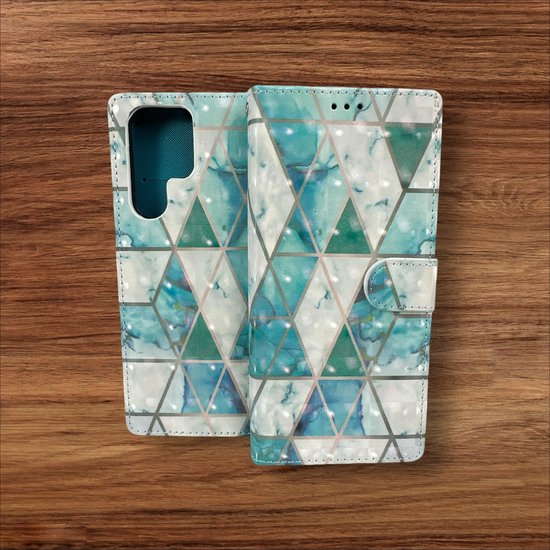 Samsung Galaxy S22 Ultra Hoesjes – Portemonnee Book Case – Pasjeshouder – Magneetsluiting – Marmer Print-Ilumina Benelux