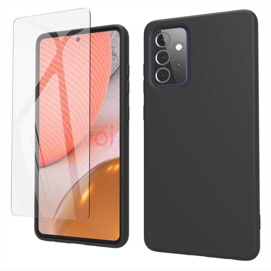 Samsung Galaxy A72 5G Hoesjes – TPU Siliconen Backcover – 2x Gehard Glas Screenprotector – Zwart