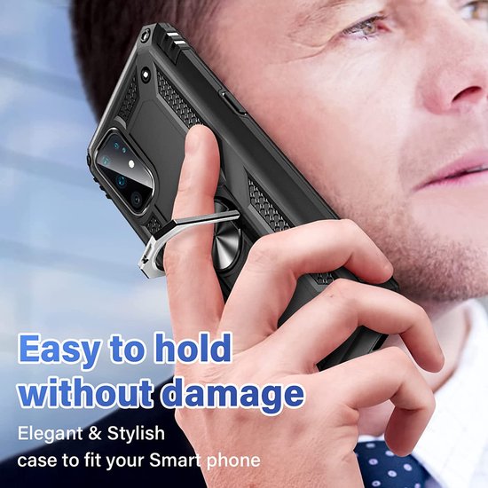 Samsung Galaxy S20 Plus Hoesjes – Ring Armor Backcover – 360° Draaibare Standaard – Magneet – Zwart-Ilumina Benelux