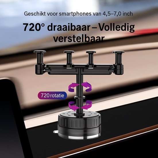 Telefoonhouder auto – Vacuüm zuignap – Voor dashboard & scherm – 360° draaibaar – Zwart-Ilumina Benelux