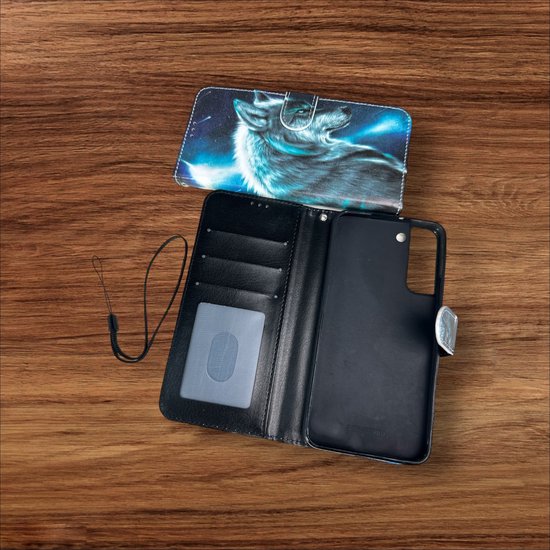 Samsung Galaxy S22 Plus Hoesjes – Portemonnee Book Case – Pasjeshouder – Wolf Print-Ilumina Benelux
