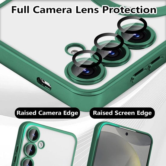 Samsung Galaxy S24 Plus Hoesjes – Magnetische Transparante Siliconen Backcover – Camera Lens Protector – Groen-Ilumina Benelux