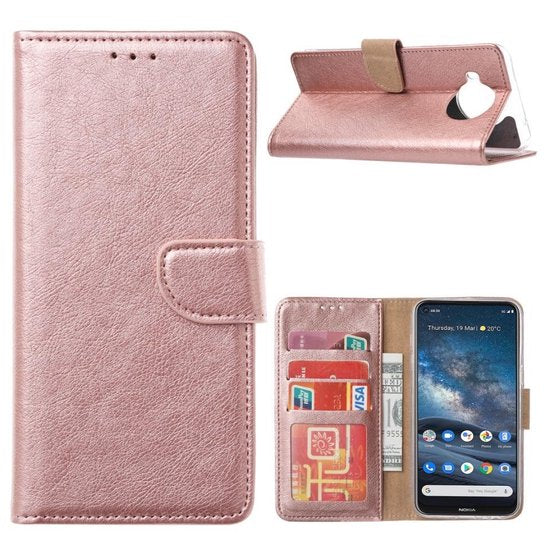 Nokia 8.3 Hoesjes – Bookcase Portemonnee Hoes – Magneetsluiting – 2x Screenprotector – Roségoud-Ilumina Benelux