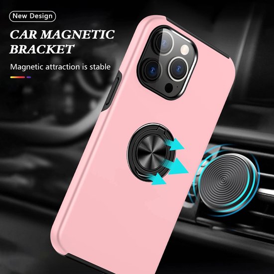 iPhone 16 Pro Max Hoesjes – Backcover met Vingerring – Magneet – Roze-Ilumina Benelux