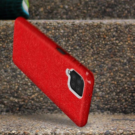 Samsung Galaxy A42 5G Hoesjes – Siliconen TPU Backcover – Glitter BlingBling – Schokbestendig – Rood-Ilumina Benelux