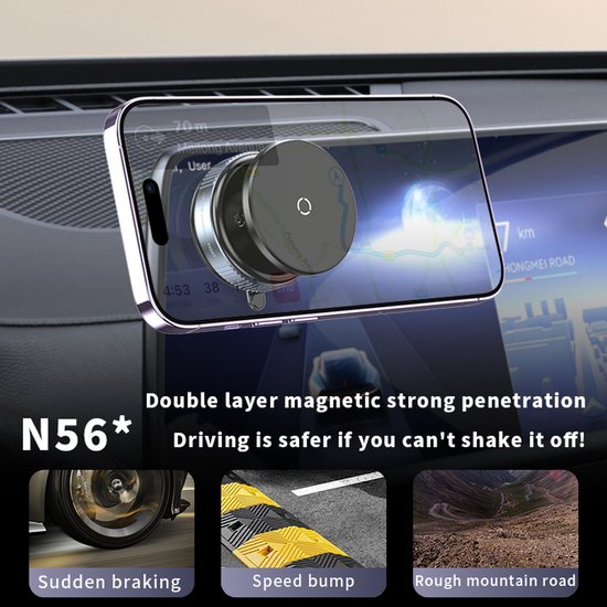 Telefoonhouder auto – Magnetisch vacuüm zuignap – 360° draaibaar & verstelbaar – Handsfree voor dashboard & glad oppervlak – Zwart-Ilumina Benelux