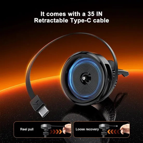 MagSafe Telefoonhouder Auto met Draadloze Oplader - 15W Magnetische Auto Houder Ventilatierooster - Uittrekbare USB-C Kabel - Geschikt voor iPhone 17/16/15/14/13/12 & Samsung S25/S24-Ilumina Benelux