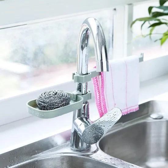 Zeep- en vaatdoekhouder - Opbergrek voor kraan - Handdoekhaak - Organizer voor keuken & badkamer - Blauw-Ilumina Benelux