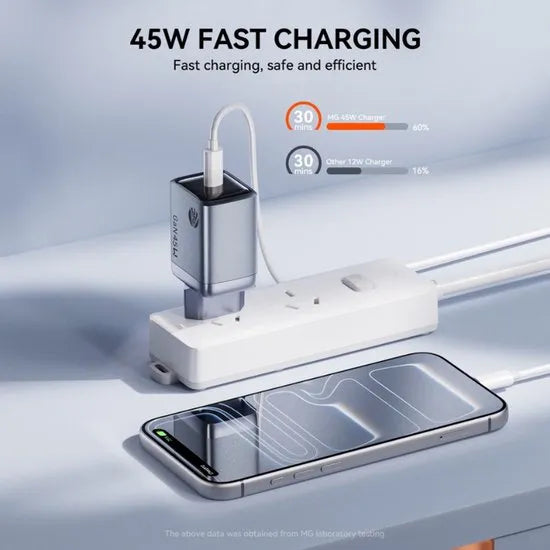 GaN Snellader – 45W USB-C Power Delivery PD 3 – Super Fast Charging – Compact Design – Zilver-Ilumina Benelux